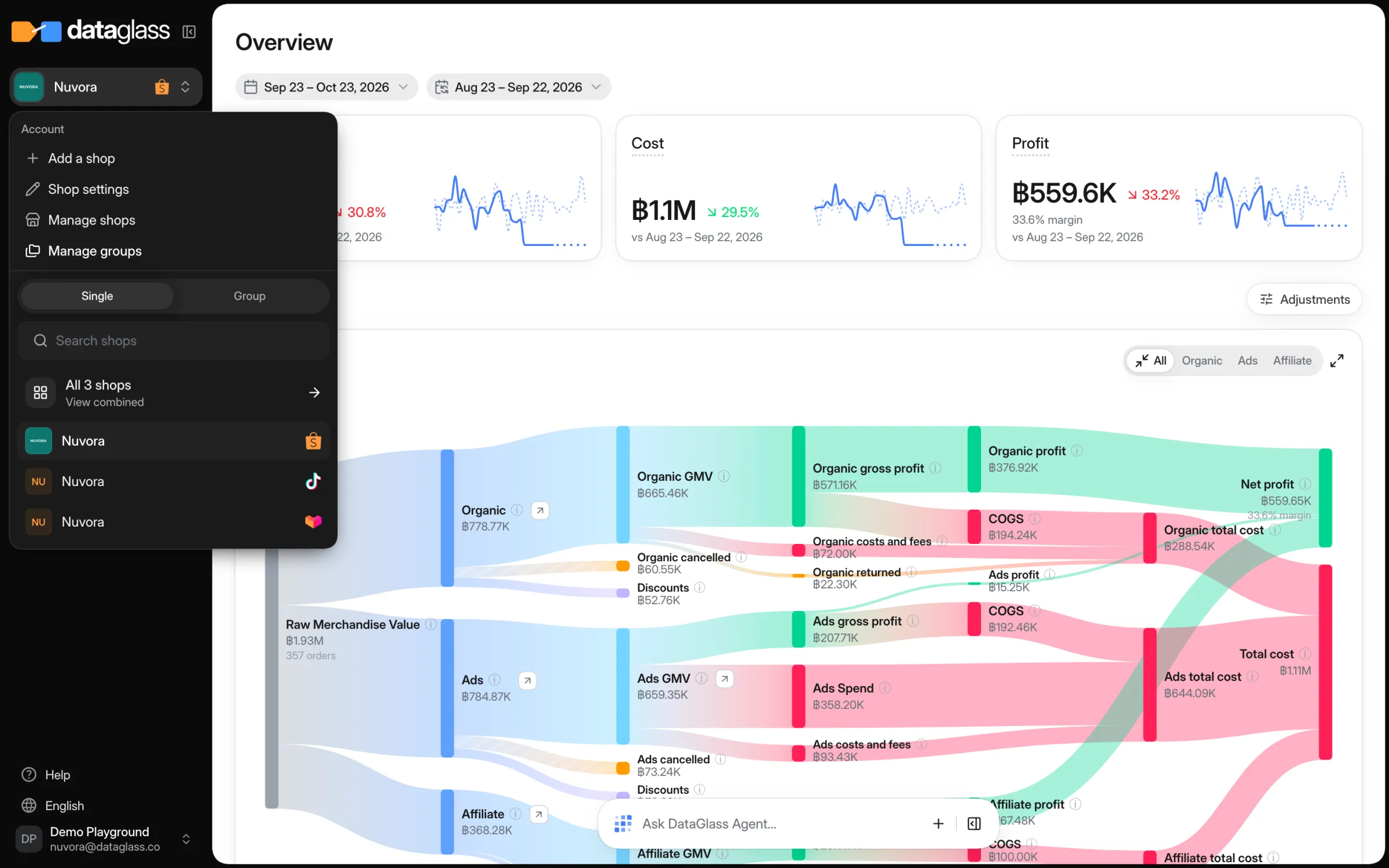 client switcher and shop list